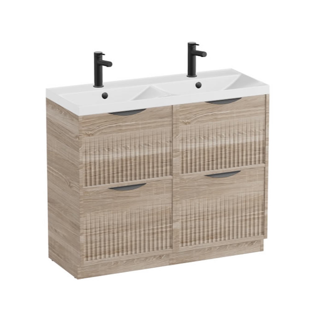 Vado Safari Fluted 1000mm Natural Oak Floorstanding Vanity Unit & Gloss White Basin